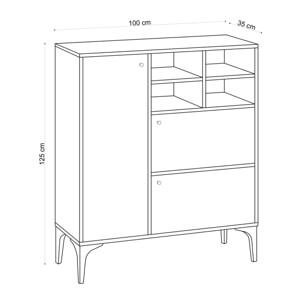 AYO Buffet haut 3 portes et 4 niches couleur chêne 100x125cm