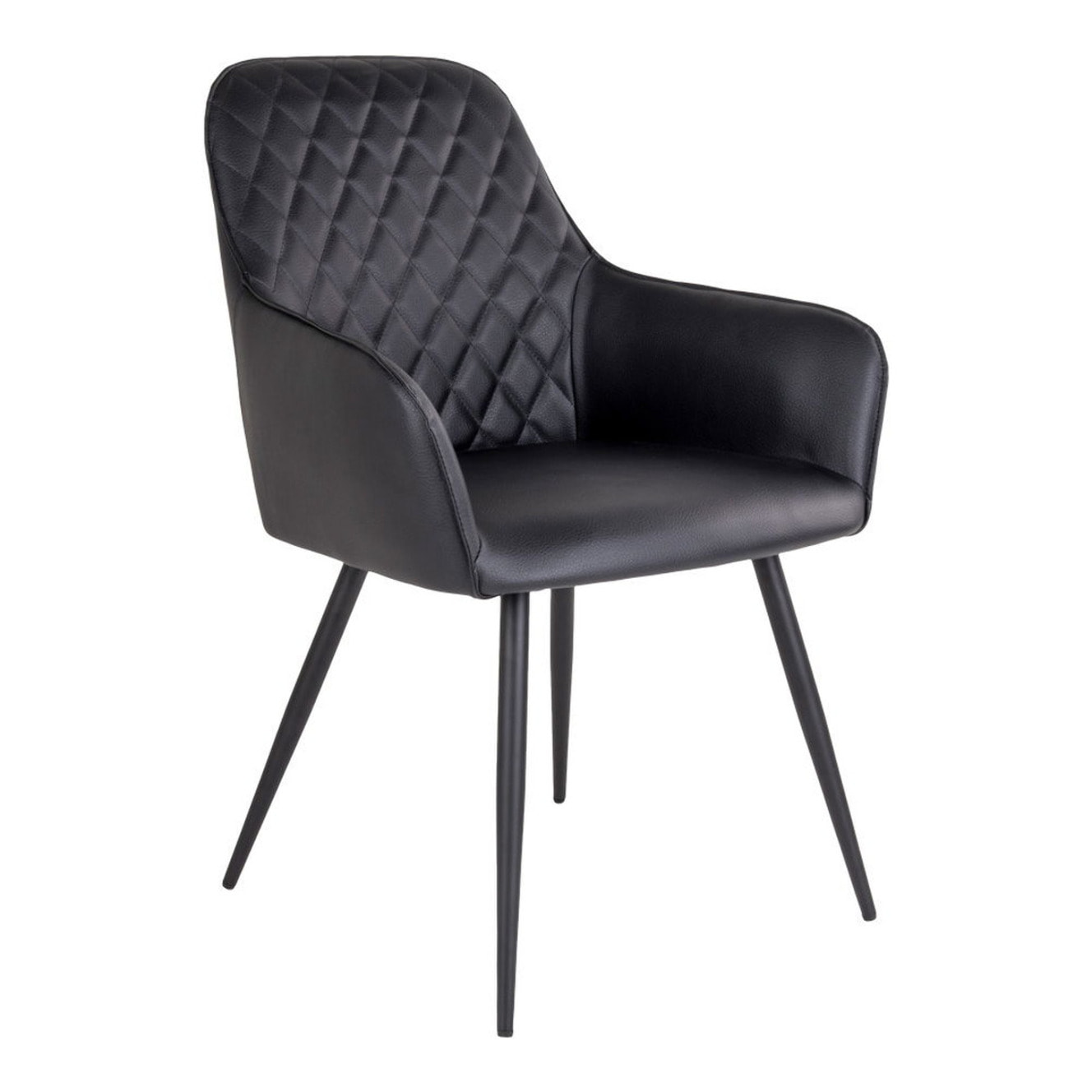 Set 2 sedie da pranzo Harbo con braccioli in ecopelle nera e gambe in metallo nero