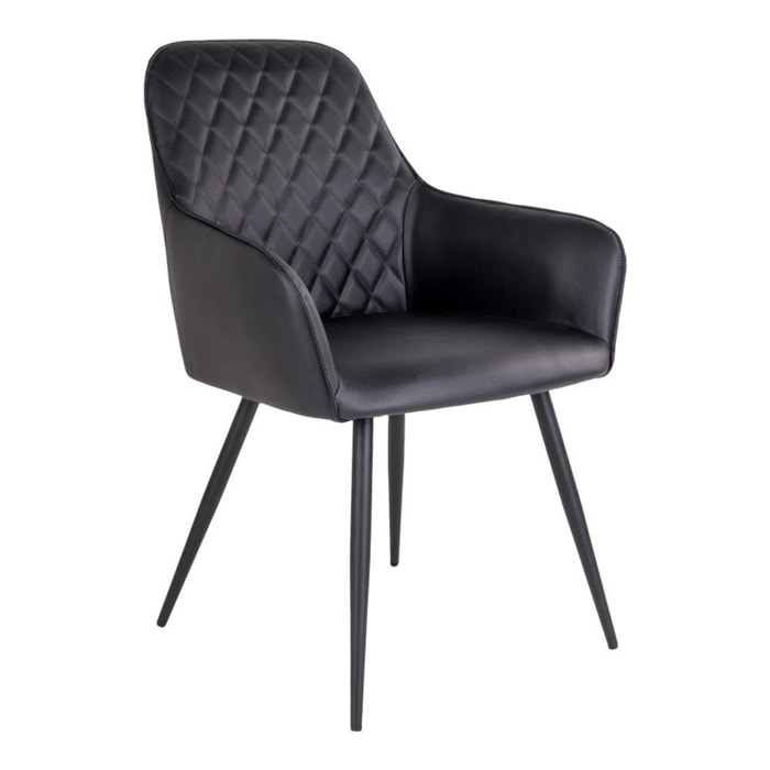 Set 2 sedie da pranzo Harbo con braccioli in ecopelle nera e gambe in metallo nero