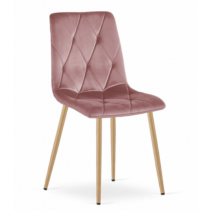 Sedia Libra in velluto rosa con gambe effetto legno