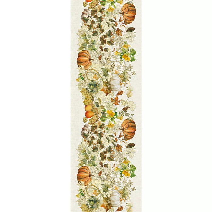 Chemin de table lin & coton lavé 190 g/m² imprimé beige orange Delices d'automne potiron