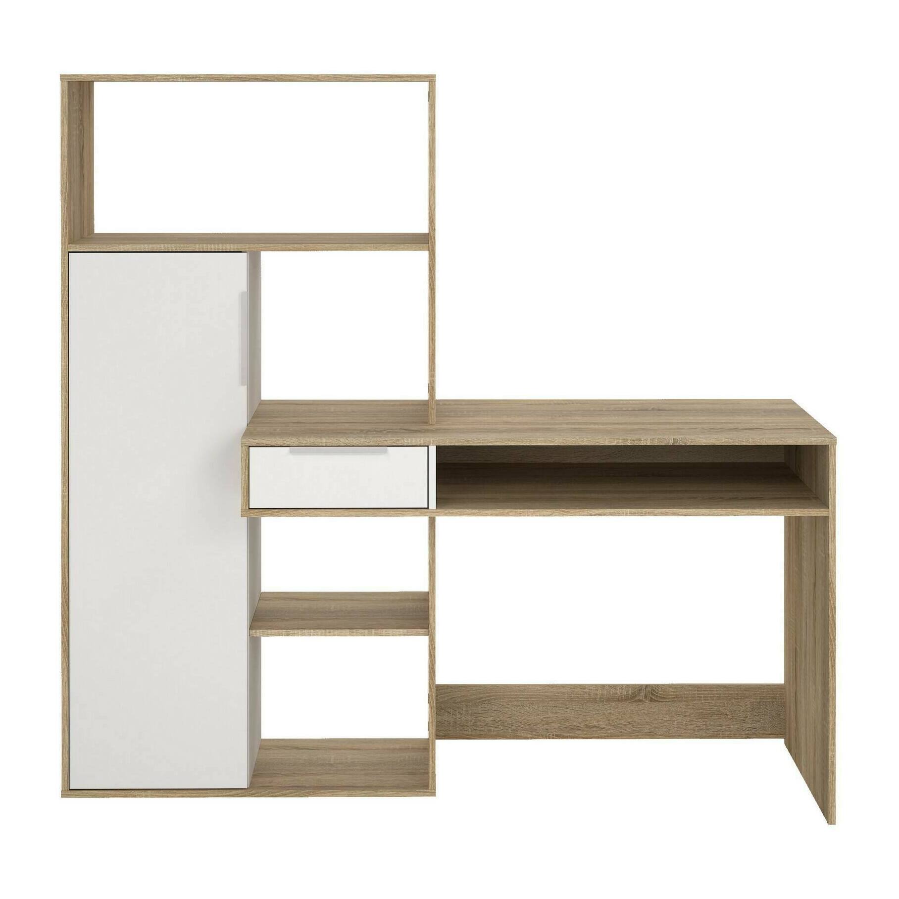 Scrivania Annalou, Scrittoio multiuso, Tavolo per ufficio porta PC, Piano di lavoro, 163x60 h155 cm, Quercia e Bianco