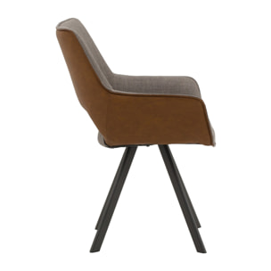 Set di 2 sedie MONTMARTRE in similpelle marrone, tessuto grigio e gambe in metallo nero, con braccioli