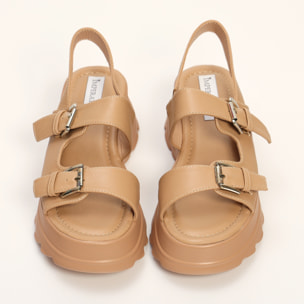 Sandali in simil pelle con zeppa