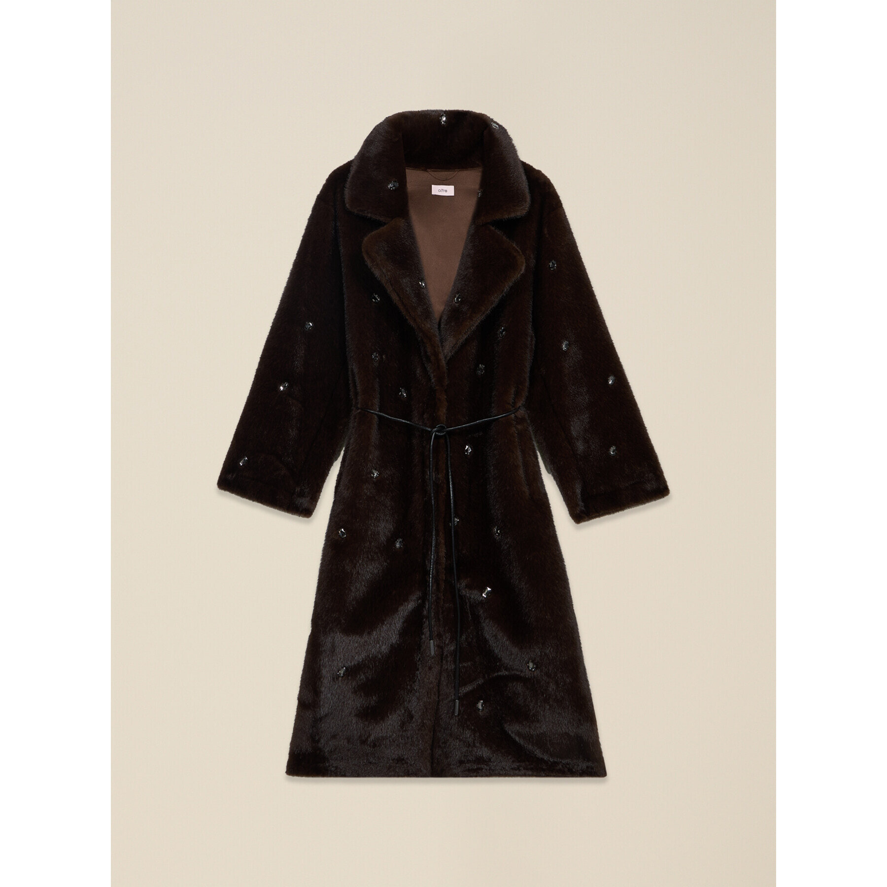 Oltre - Cappotto lungo effetto peluche con castoni - Marrone