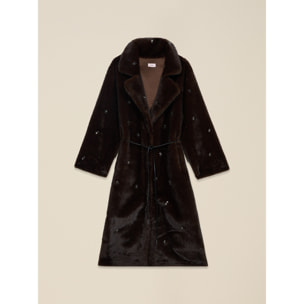 Oltre - Cappotto lungo effetto peluche con castoni - Marrone