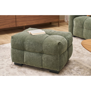 Pouf repose-pieds design en tissu effet velours vert kaki CORTO