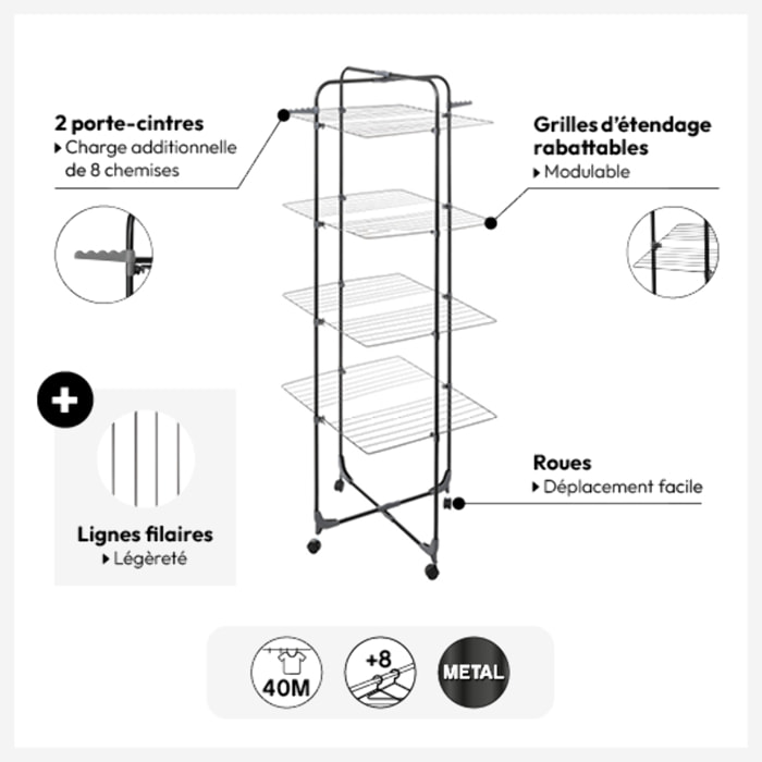 Étendoir à linge pliant tour 40m Mojave