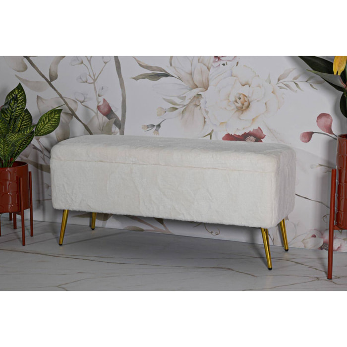 Panca Aiano, Panchina multiuso, Seduta per ospiti, Cassapanca multifunzione, 112x42 h50 cm, Bianco e Oro