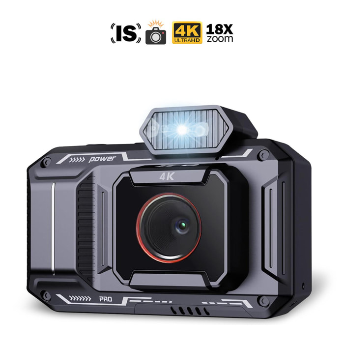 Fotocamera digitale per bambini D52, foto da 48mpx e video 4K, funzioni avanzate. Schermo da 2,8'', zoom digitale 18x, flash.