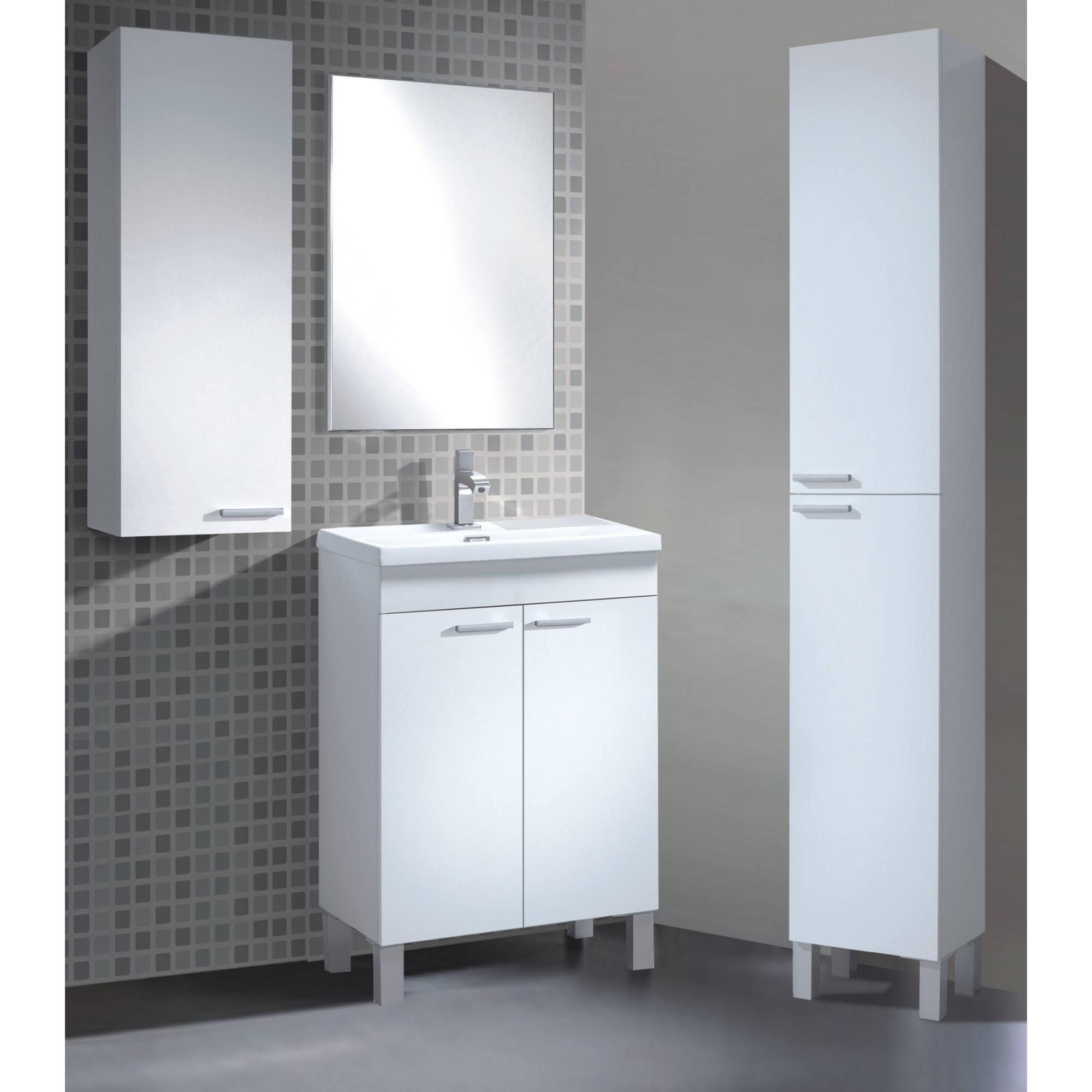 Mobile sottolavabo Naperville, Mobiletto per bagno, Armadio a 2 ante con specchio, lavabo non incluso, cm 50x40h80, Bianco