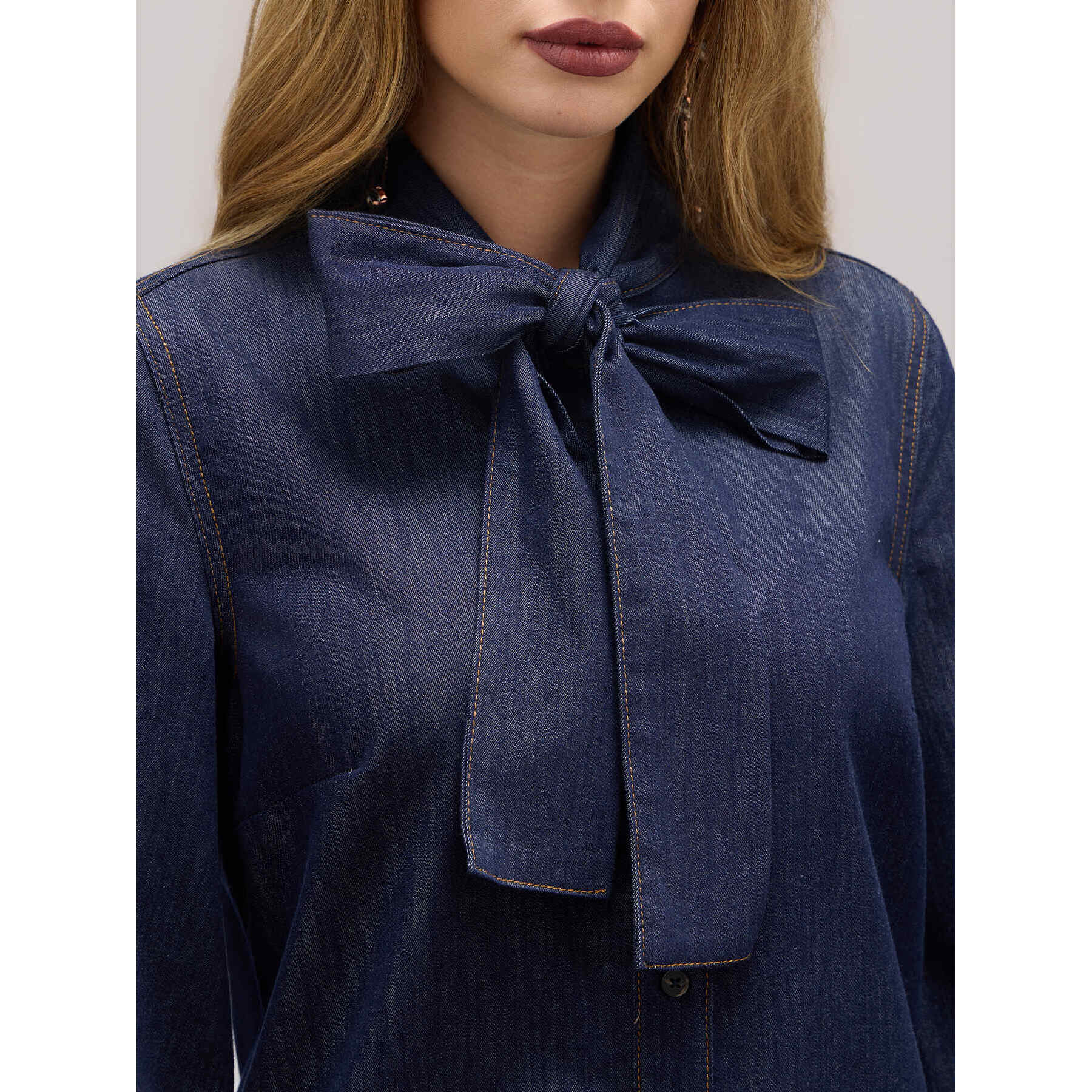 Oltre - Denim shirt with bow - Azul