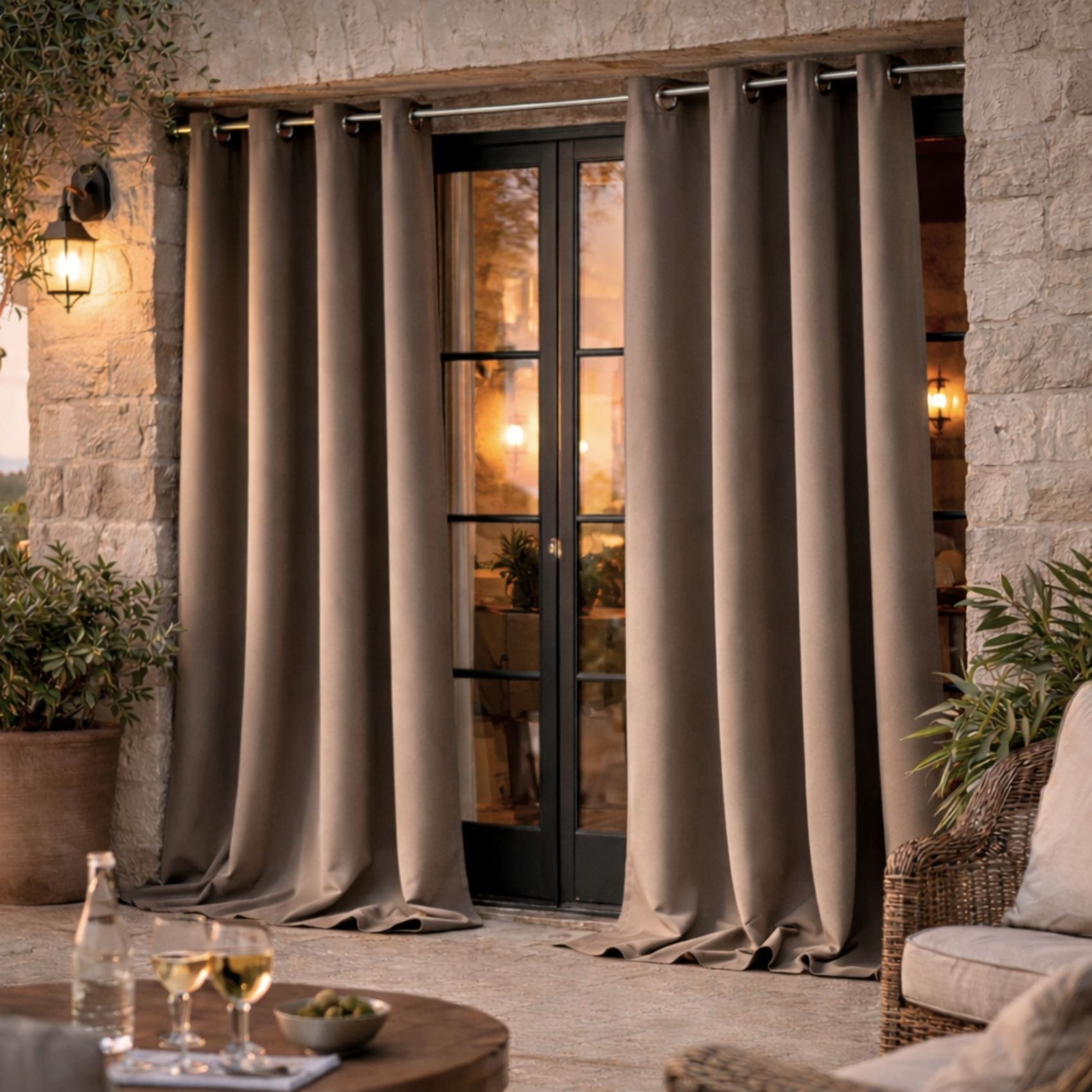 Rideau d'extérieur en tissu déperlant - Taupe