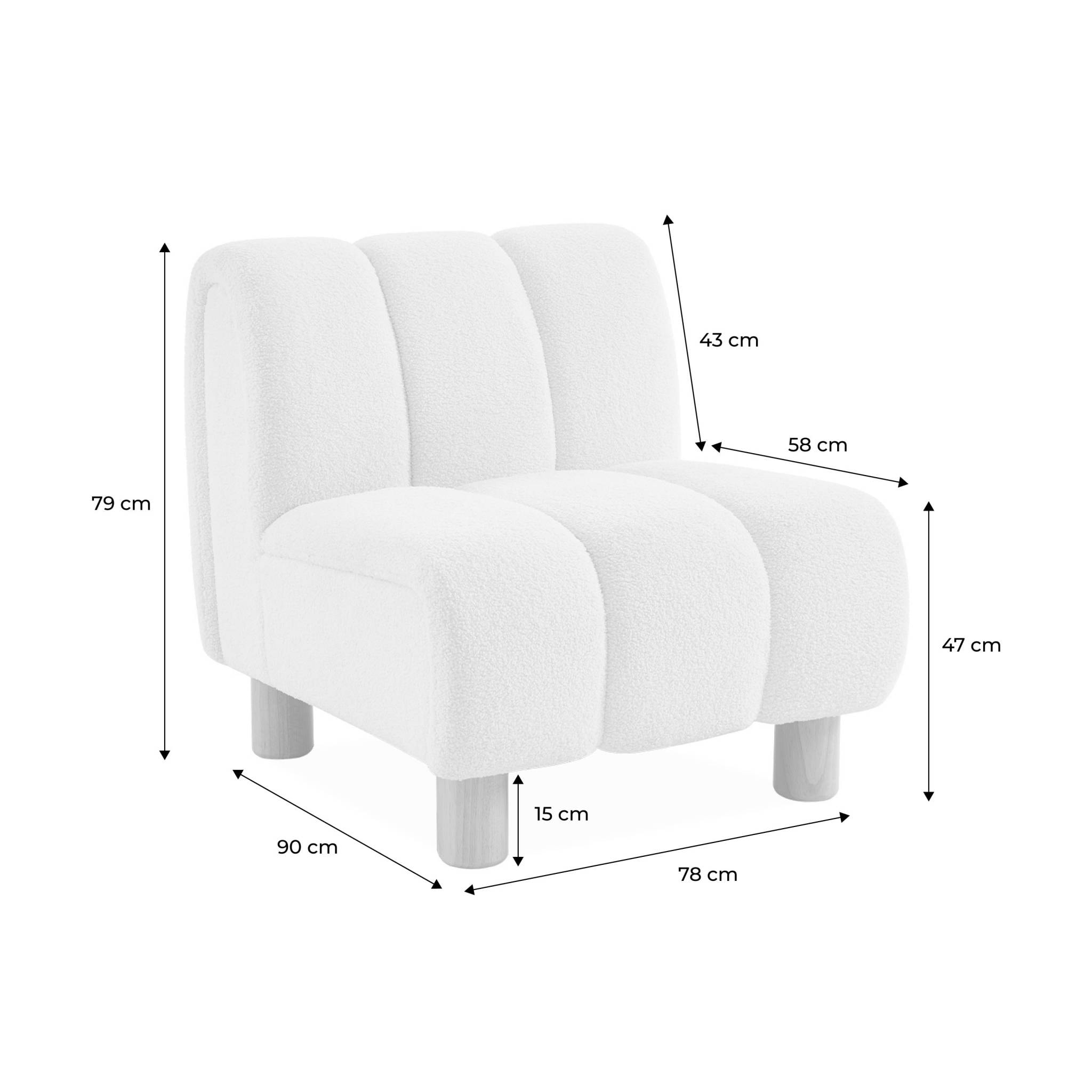 Fauteuil relax pieds arrondis en bois et tissu bouclette blanc