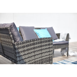 Salon de jardin 8 places en résine noir gris PATAN