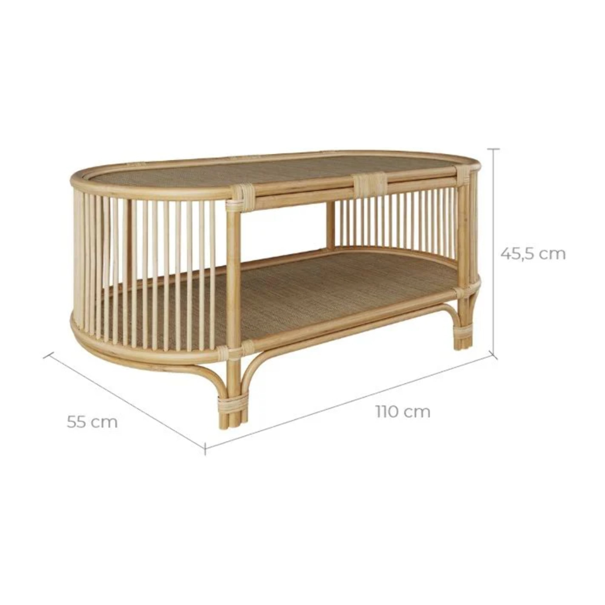 Table basse avec étagères en rotin naturel - Marthe