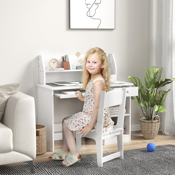 Juego de Escritorio y Silla para Niños de +5 Años Pupitre Infantil con 2 Cajones y Compartimento para Dormitorio Sala Estudio Blanco