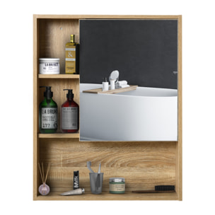 Armoire murale de rangement salle de bain avec porte miroir couleur bois de chêne dim. 60L x 15l x H76 cm