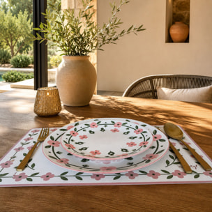 Lot de 6 assiettes à dessert 19cm en porcelaine blanc et rose floral PRIMAVERA