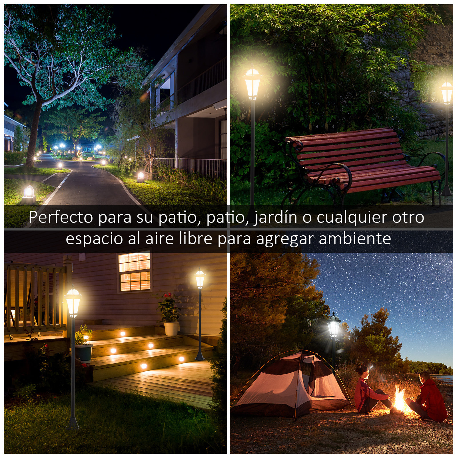 2 Farolas Solares de Jardín 129 cm con 2 Luces LED Blanca 3500K Impermeable IP44