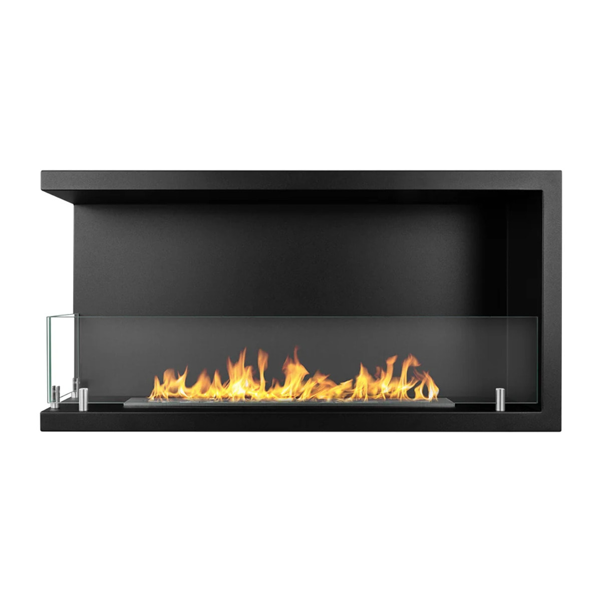 Sutri 90 - Camino a Bioetanolo da Incasso Angolare Sinistro 90x45x22,4 cm con Bruciatore 1,5lt in Acciaio