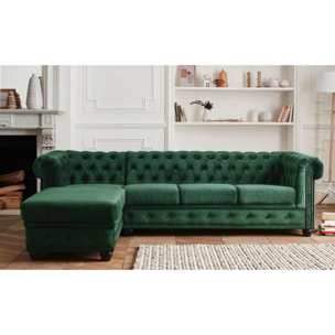 William - canapé Chesterfield d'angle gauche - 4 places - en velours - Vert