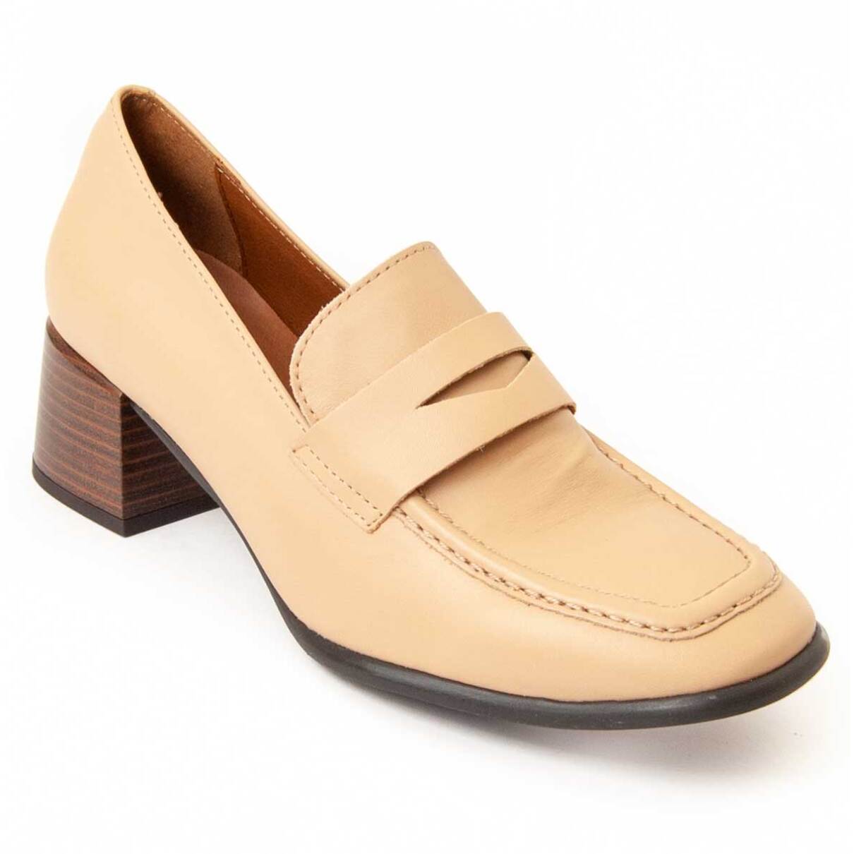 Mocasín De Tacón - Beige - Altura: 5 Cm