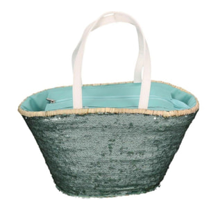 Borsa in paglia con paillettes azzurro cm47x18h23
