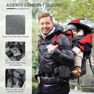 Mochila Portabebés Plegable con Techo Impermeable Bolsas para 6-36 Meses Rojo