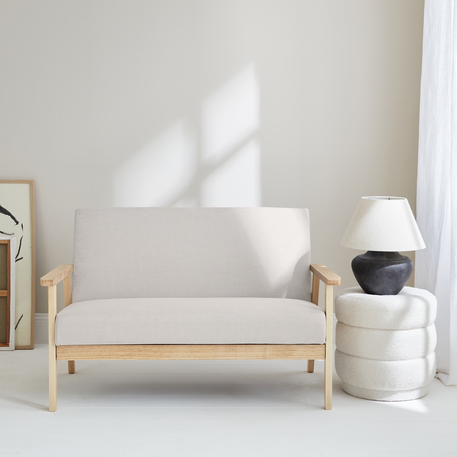 Canapé banquette 2 places bois d'hévéa tissu ISAK