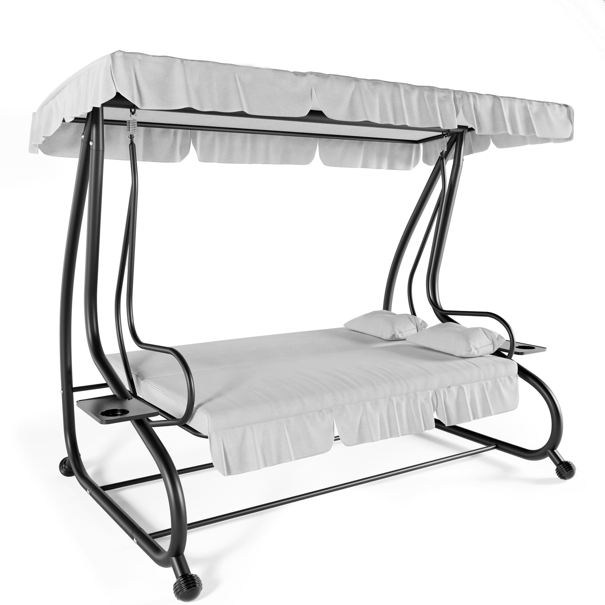 Dondolo 3 Posti Reclinabile Tettuccio Parasole Regolabile Cuscini Imbottiti Diventa Letto Struttura Robusta In Acciaio 200 x 120 x 160 cm Grigio