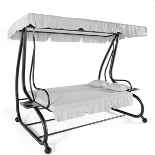 Dondolo 3 Posti Reclinabile Tettuccio Parasole Regolabile Cuscini Imbottiti Diventa Letto Struttura Robusta In Acciaio 200 x 120 x 160 cm Grigio