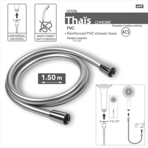 MSV Thaïs – Flexible de douche renforcé PVC 1,50 m Chrome