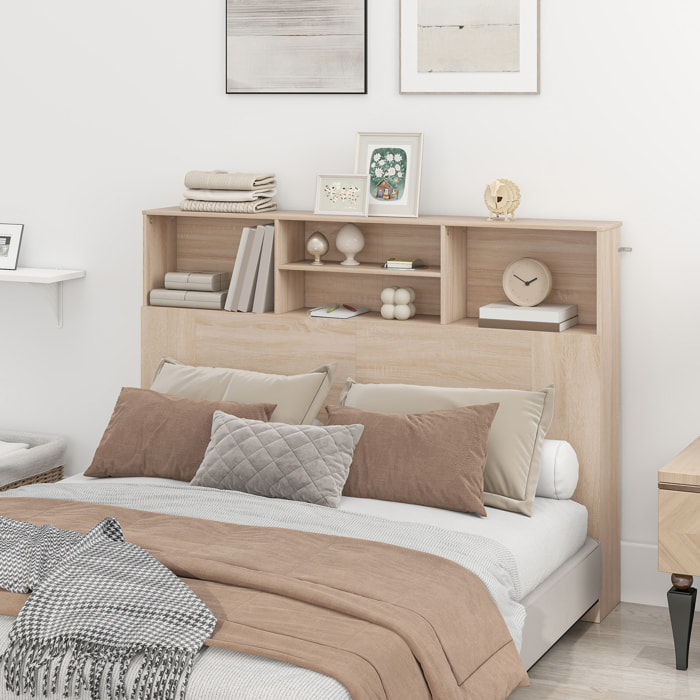 Tête de lit avec rangement - tête de lit bois 140 cm - 4 niches, grande étagère - naturel