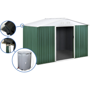 Abri de jardin métal - "Rosas " - 7,06 m² avec récupérateur d'eau et gouttière - Vert