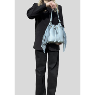 Borsa a Mano Secchiello da Donna in Pelle Dollaro con Frange