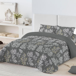 ICEHOME - Edredón Nórdico Estampado - 100% Poliéster Microfibra - 300 gr/m² con Tacto Pluma - Hojas Gris