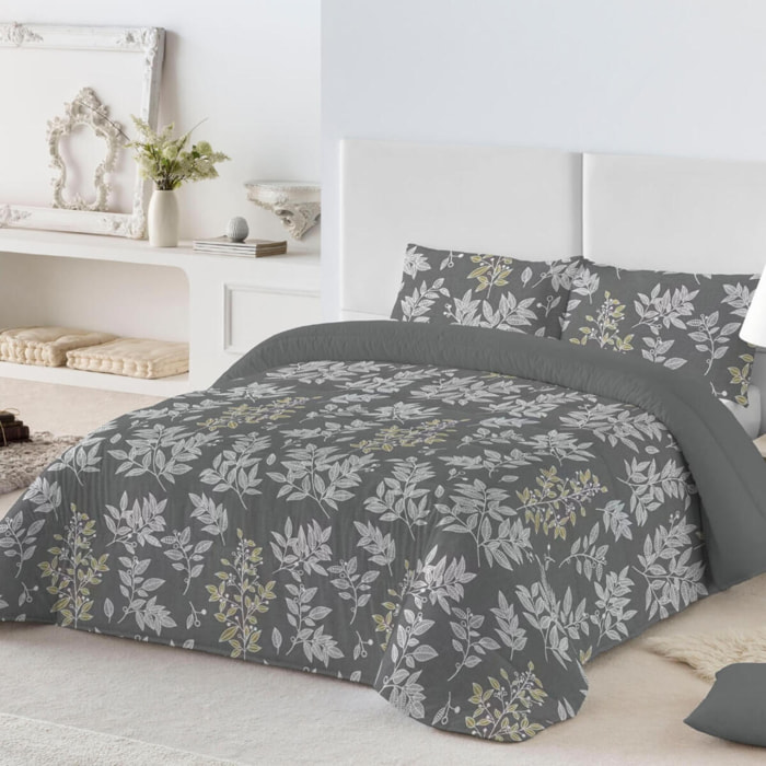 ICEHOME - Edredón Nórdico Estampado - 100% Poliéster Microfibra - 300 gr/m² con Tacto Pluma - Hojas Gris