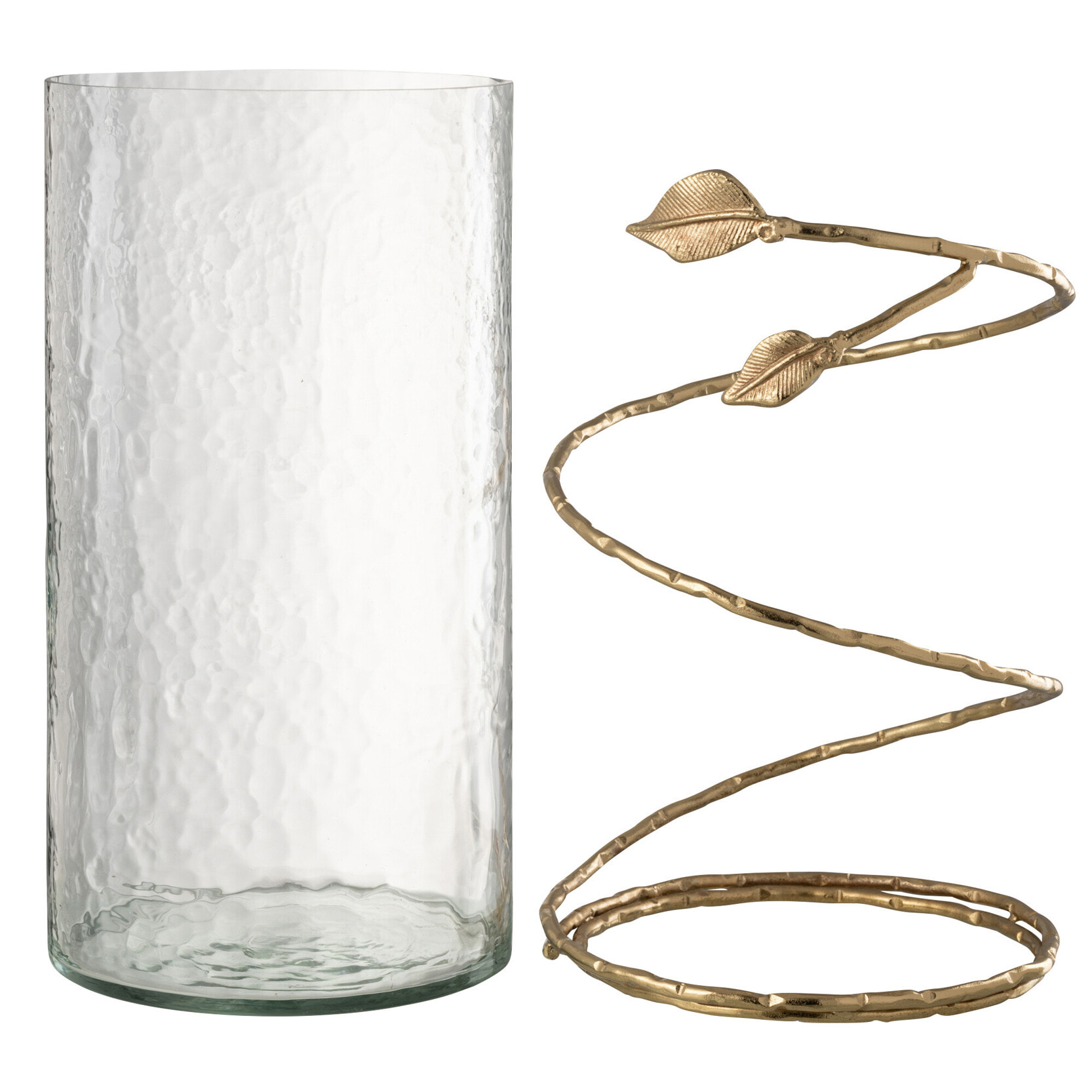 J-Line vase Feuillelong - verre//acier - transaprent/or - 34 cm de hauteur