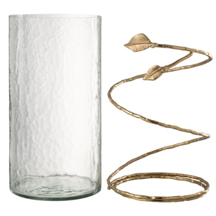 J-Line vase Feuillelong - verre//acier - transaprent/or - 34 cm de hauteur