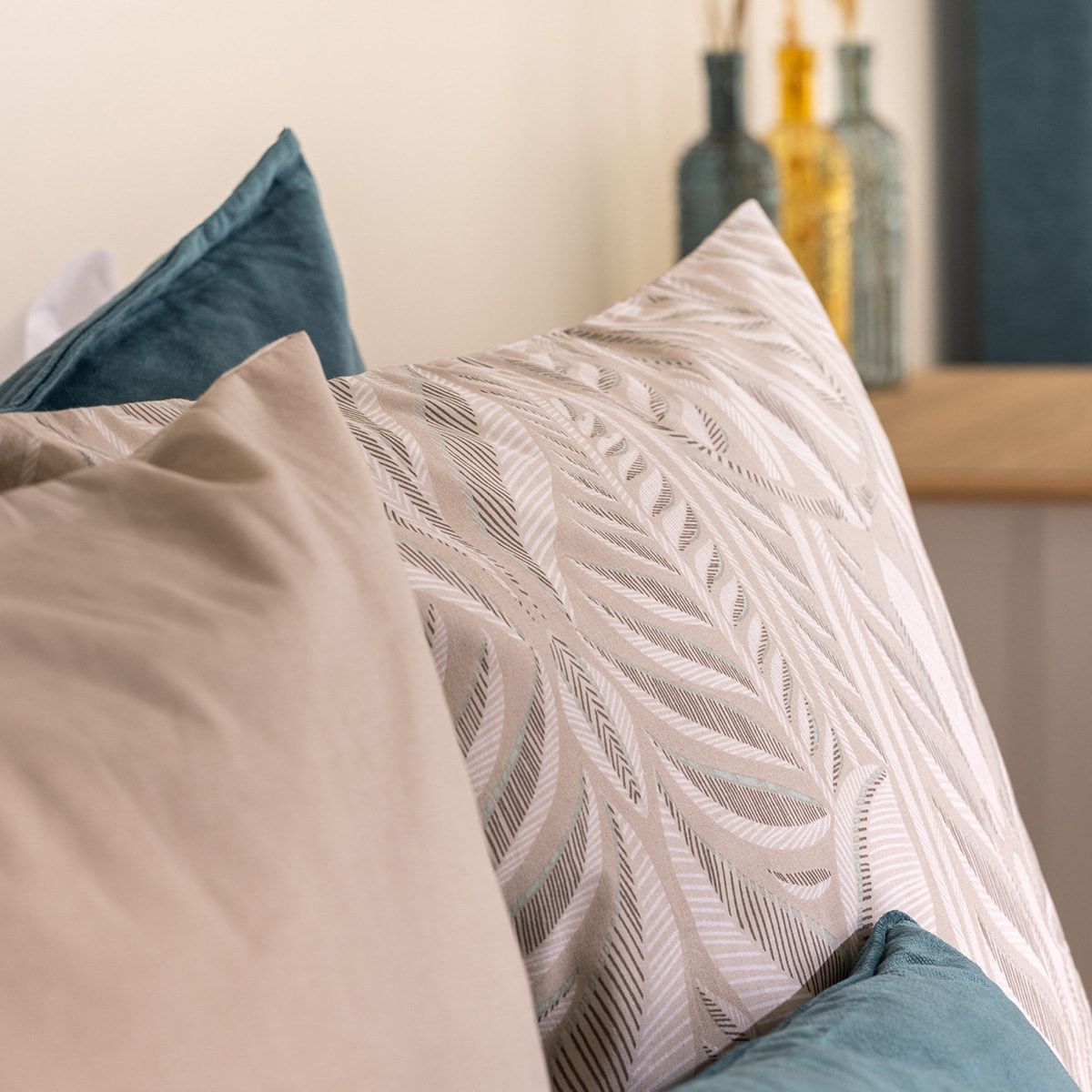 Parure de lit imprimée "Nalh" 260x240cm beige lin