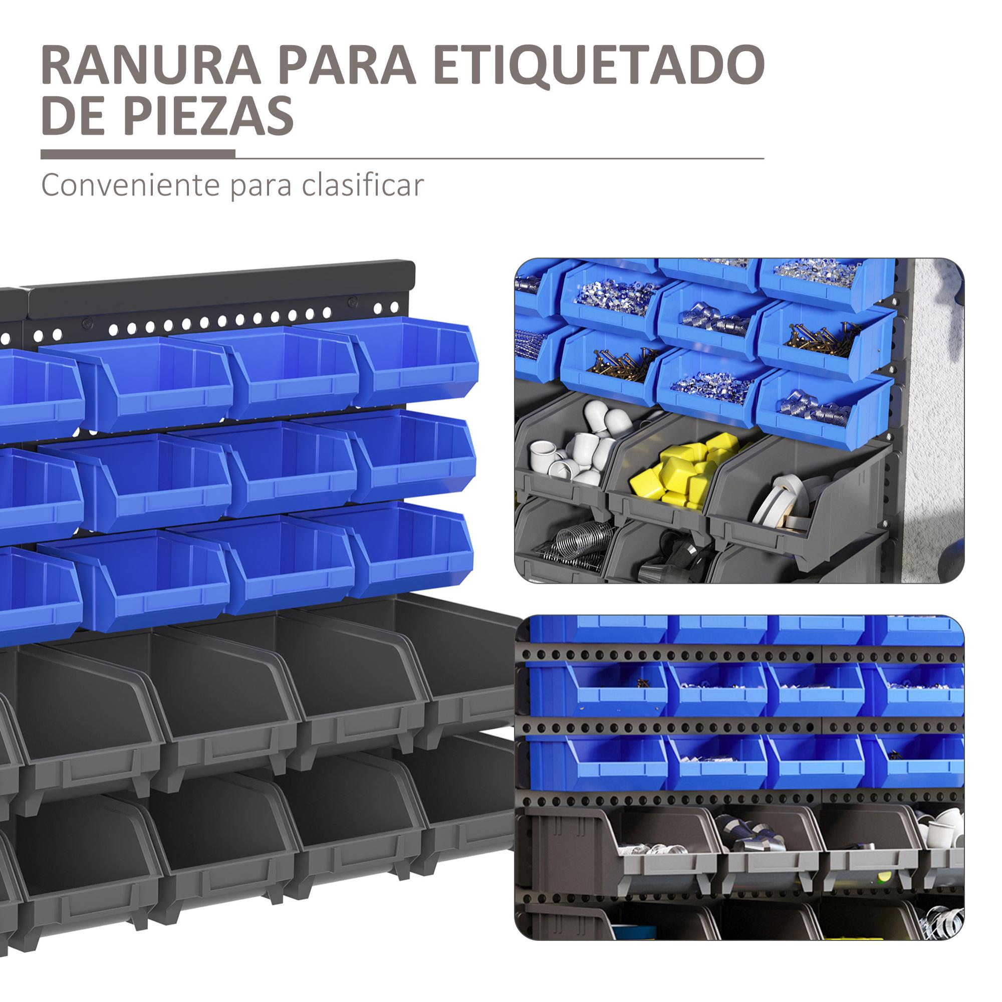 Organizador de Herramientas de Pared de 33 Piezas 63x18x37,5 cm Estantería de Pared para Herramientas con 30 Cajas Desmontable y 2 Paneles Azul y Gris