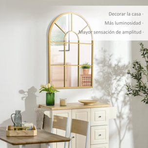 HOMCOM Espejo Decorativo de Pared 50x70 cm Espejo de Ventana de Metal para Salón Dormitorio Entrada Estilo Moderno Dorado