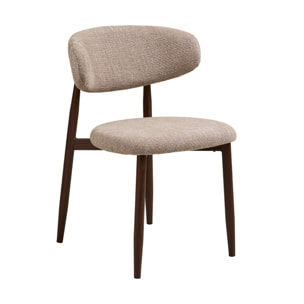 Eddie - lot de 2 chaises en tissu texturé - pieds en acier effet bois - Marron / Beige