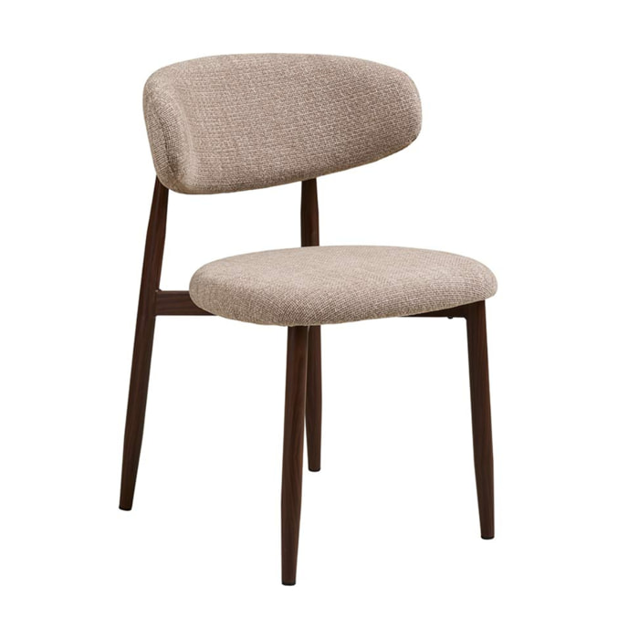 Eddie - lot de 2 chaises en tissu texturé - pieds en acier effet bois - Marron / Beige