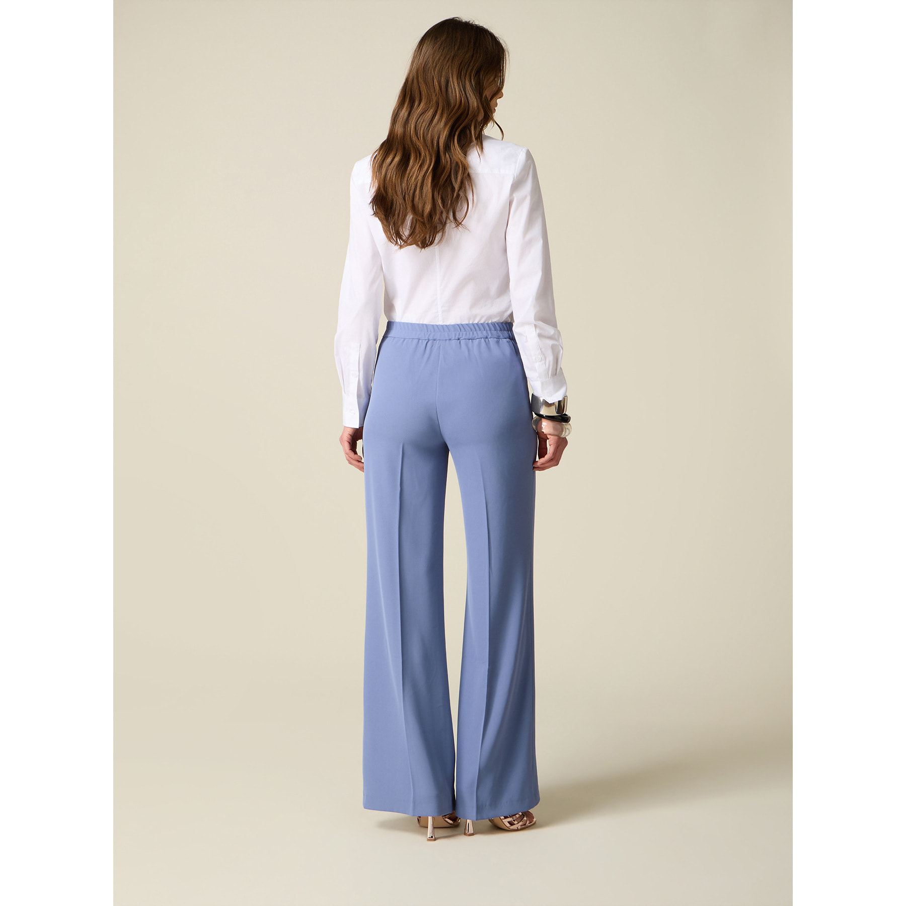 Oltre - Pantaloni palazzo in tessuto fluido - Azzurro