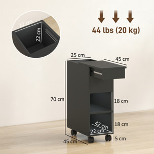 Mesa Auxiliar con Encimera Deslizante y Ruedas, Mesita Auxiliar con Almacenamiento Oculto y Estante Ajustable, para Salón, Dormitorio, Negro