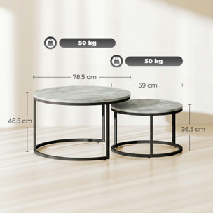 Tables gigognes rondes lot de 2 métal effet marbre gris