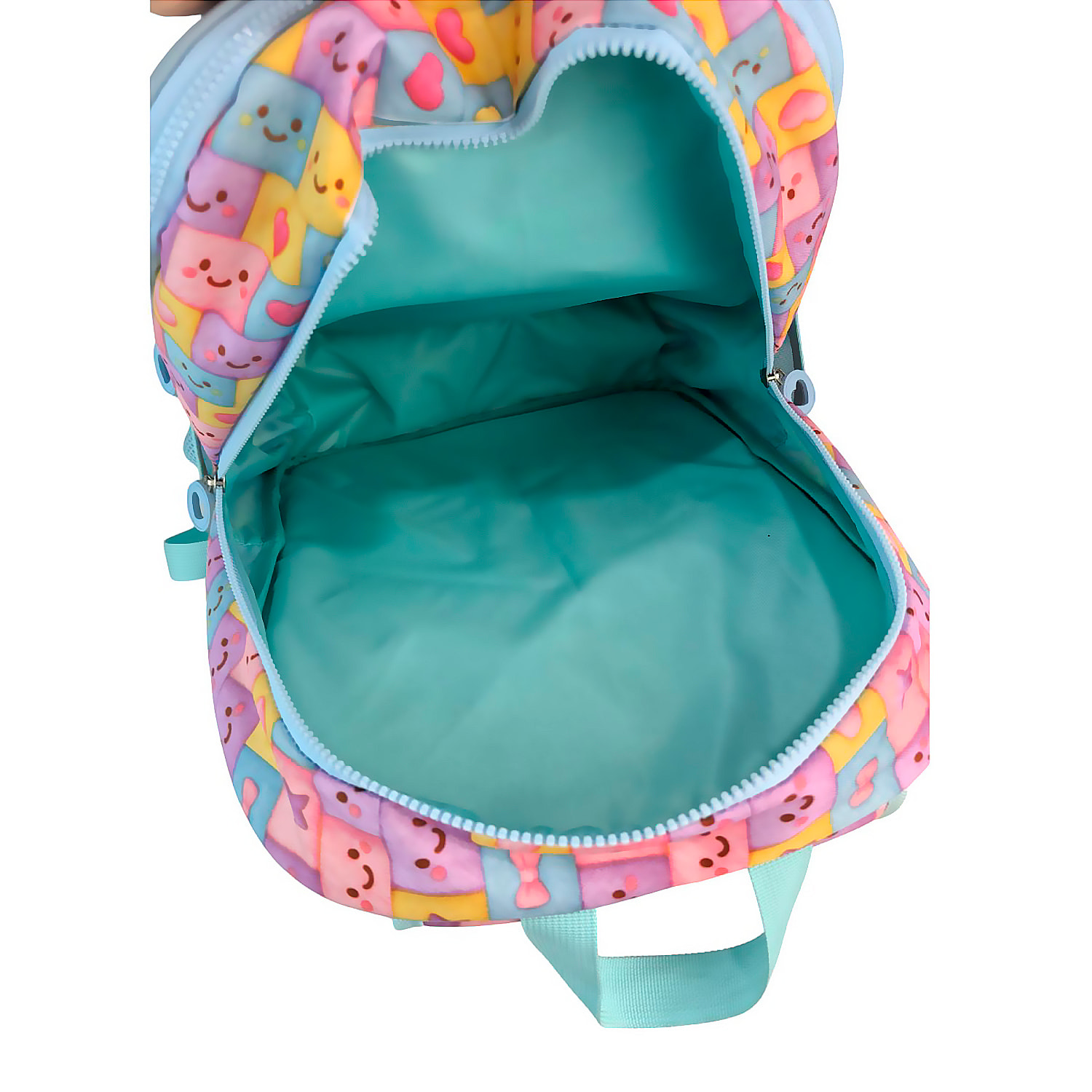 Zaino Primaria Blin Blin Faces a doppio scomparto, di grande capacità e adattabile al carrello. Con accessorio pom pom.