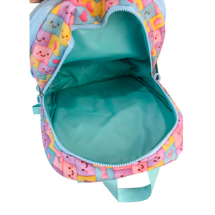 Zaino Primaria Blin Blin Faces a doppio scomparto, di grande capacità e adattabile al carrello. Con accessorio pom pom.